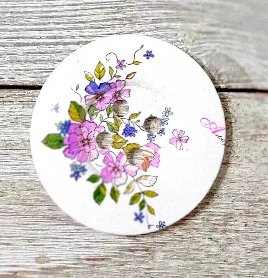 large wood sewing button 4 holes 2 inch purple pink flower 1pc - Image 2 of 2
