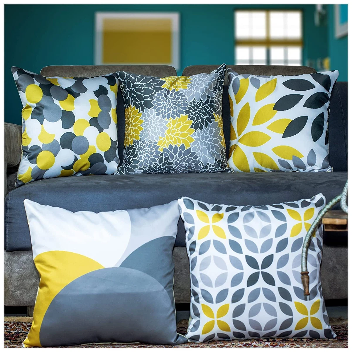 Microfiber Satin Cushion Pillow Covers Set of 5 Multi color 16X16