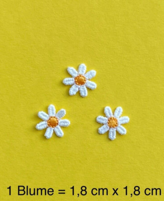 3 x Aufnäher, Applikation BLUME/BLÜMCHEN weiß mit orange/Flower