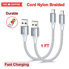 Apple MFi Certified Short iPhone Charger USB A to Lightning Cord Nylon 1ft 2Pack