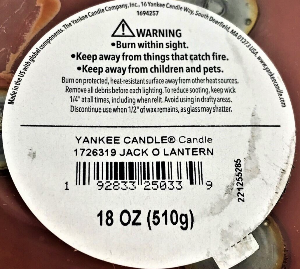 Yankee Candle Halloween 18 oz Medium JACK O LANTERN Orange Wax