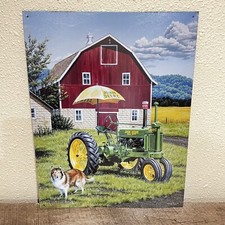 John Deere By Neal Anderson Art Paint Metal/ Tin Sign Barn Tractor Dog USA Made