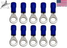 10x Blue 16-14 AWG 10 Ring Terminal Wiring Wire Crimp On Sleeved Insulated Loop