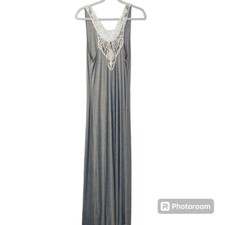 Women's Gray Lace Detail Sleeveless Maxi Dress Size Medium