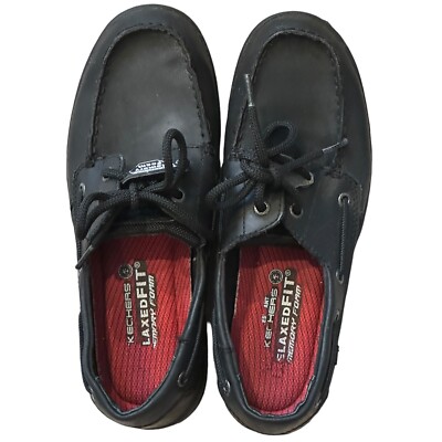 Women’s Skechers Work Slip Resistant Black Leather Slip On Boat Shoes Size 