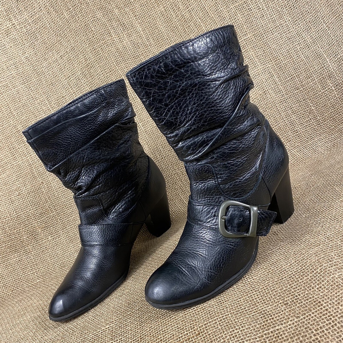 Born boots booties black buckle straps calf high leather women size 10