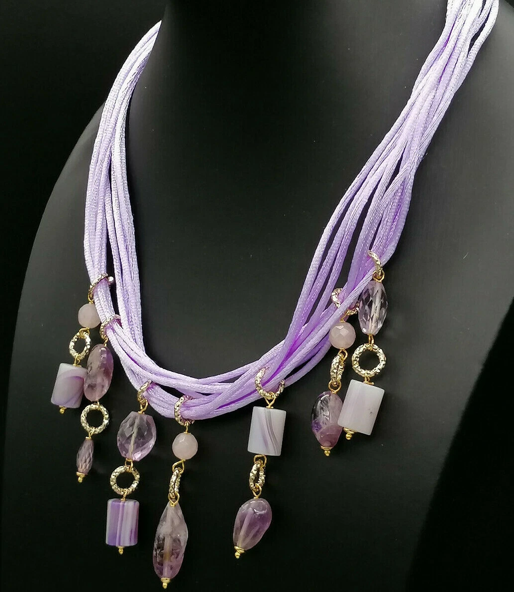 Bracciale In Argento 925 Con Cristalli Ametista E Quarzo Rosa | Delicato E Regolabile | Lunghezza Totale 22 Cm