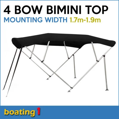 4 Bow 1.7m-1.9m Black Boat Bimini Top Canopy Cover With Rear Poles & Storage - image 1 of 4
