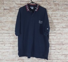 VINTAGE Champion 90s Olympics Polo Shirt Men's XL USA Stars Blue WHite