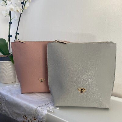 Alice Wheeler London PU Faux Leather Clutch Makeup Bag Pink Grey Green