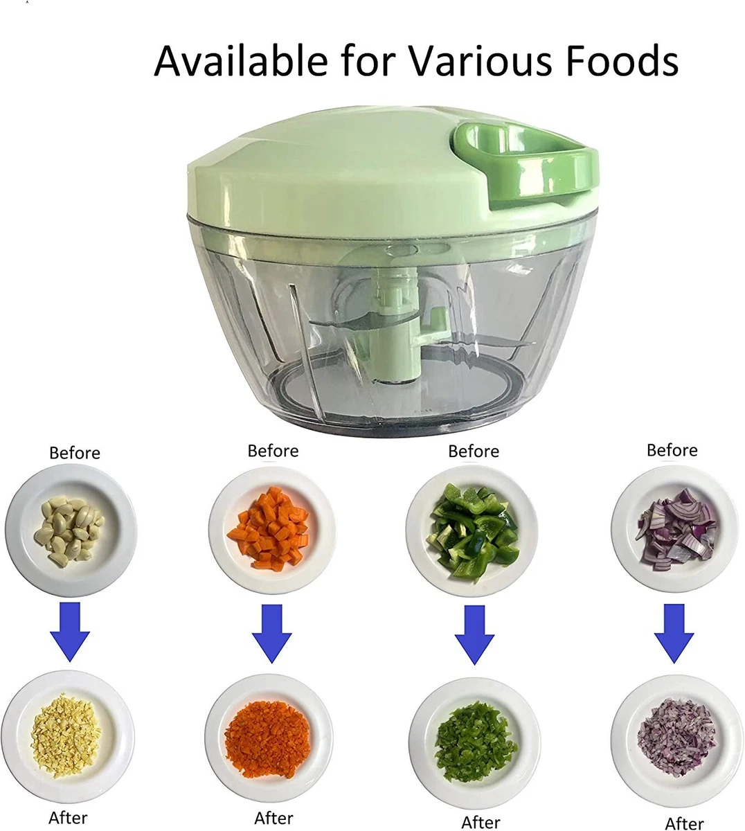 Pull String Manual Food Processor Hand Held Vegetable Chopper / Mincer /  Blender Choppers Green 