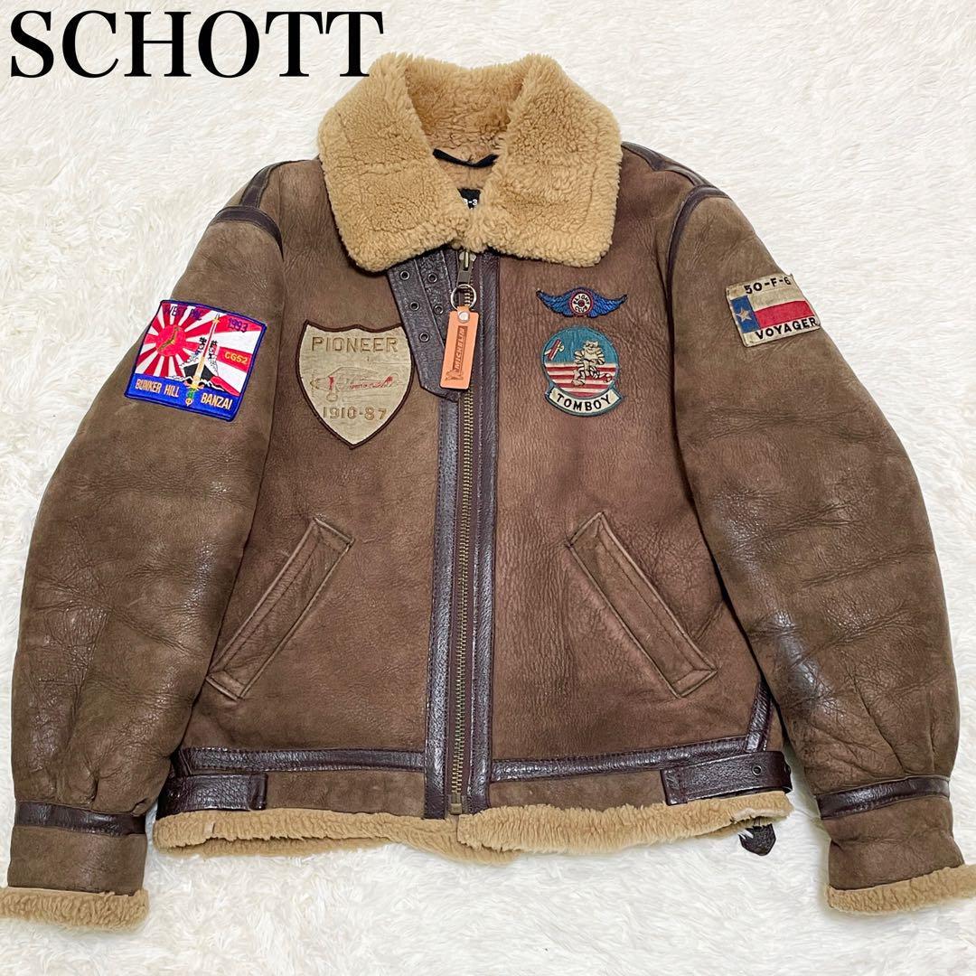 SCHOTT Type B-3 Leather Flight Mouton Bomber Jacket Brown Size 40 