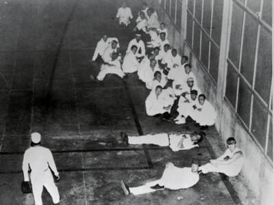 Prisoners Participating in Sit Down 1955 Photo - Huntsville, Texas: Thirty-five