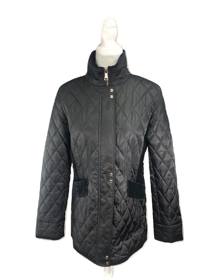 Women's Vince Camuto Black Zip Front Flap Pocket Quilted Jacket Size M