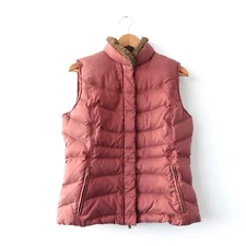 Eddie Bauer Vest Goose Down Jacket Womens Medium Red Puffer Quilted Fur