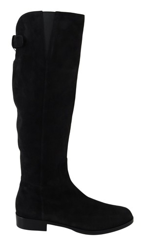 Dolce \u0026 Gabbana Black Suede Knee High Flat Boots Shoes