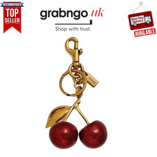 Coach Red Cherry Bag Charm Keychain Glitter Resin Metal Brass l BNIB