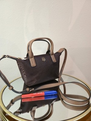 Tommy Hilfiger Small Brown Satchel Top Handle Zip Closure Gold Logo