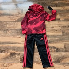Adidas Boys Tracksuit Size 4 Red Black Camo Hoodie Jogger Set 2Piece NWT