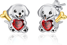Hypoallergenic Dog Stud Earrings for Women 925 Sterling Silver Heart Crystal Pup