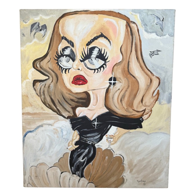 1980 Bette Davis Caricature Canvas Oil Painting Signed Original Art 20x24
