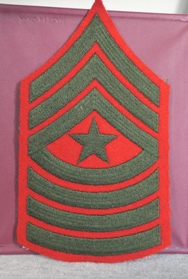 NEW Vintage Green & Red USMC USA Marine Corps E-9 Sergeant Major Rank Patch 6.5''