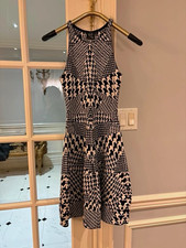 Alexander McQueen Black/White Houndstooth Knit Fit & Flare Dress XS