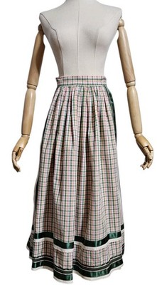 VTG 80s HELENE STRASSER Dirndl Skirt & Apron Striped-Plaid Traditional W.Germany