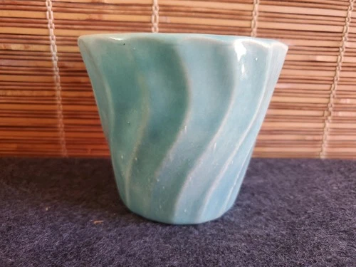 Bauer Pottery Swirl Flower Pot #4 Blue