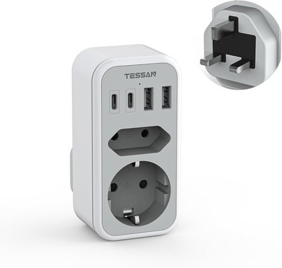 TESSAN Adapter England Deutschland Stecker, 6 in 1 Reiseadapter UK mit 2 USB C