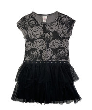 Xhilaration Tutu Dress Girls Large Black Gray Tiered Ruffle Rose Pattern Studded
