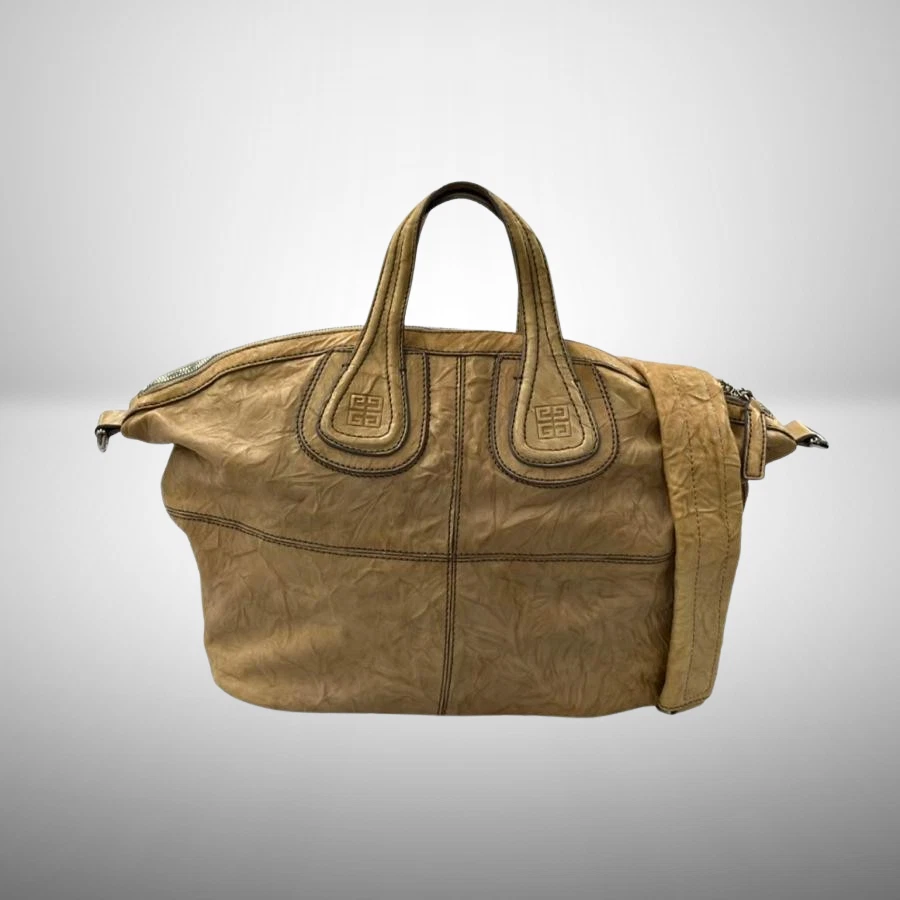Givenchy — GIVENCHY Nightingale Authentic Shoulder Bag Handbag 2way Logo Tote Brown Camel