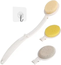 LFJ 19" Long Handle Shower Sponge Brush Set, 3 in White With Pumice-1p 