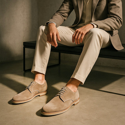 Fratelli Rossetti Derby 41.5 US 8.5 Beige Wildleder Oxford Schuhe Italien Herren