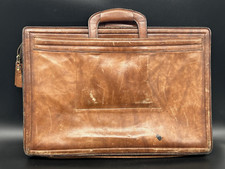Vtg 3 Pocket Zipper Satchel Brown Rugged Leather Briefcase Handles 16.5 x 11 in