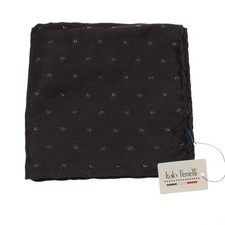Italo Ferretti NWT Single Face Pocket Square in Black w/ 24 KT Gold Wool/Silk