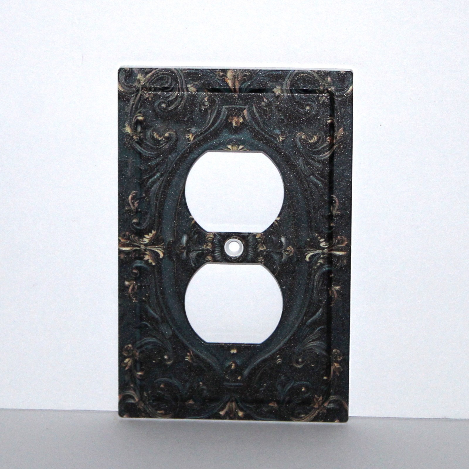 Cover Duplex Outlet Blue Gold Gothic Baroque