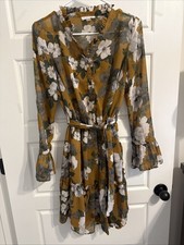 Calvin Klein Brown Multi Floral-Print Tie-Waist Dress Size 4