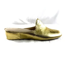 Vintage Daniel Green Women Size 7 Gold Leather Glamour Slipper Shoe Rare