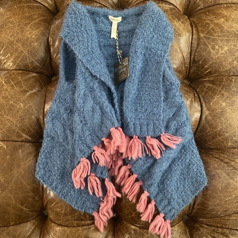 Matilda Jane Make Believe Mirror Image Blue Pink Sweater Fringe Vest Girls Sz 10