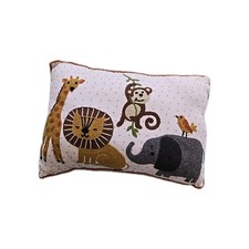 Embroidered Giraffe Lion Monkey Elephant Safari Throw Pillow Gold Color Back