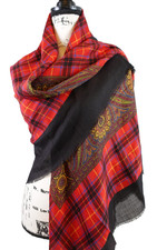 Yves Saint Laurent Foulards Womens Scarf Wrap Batik Paisley Check Italy 54x54