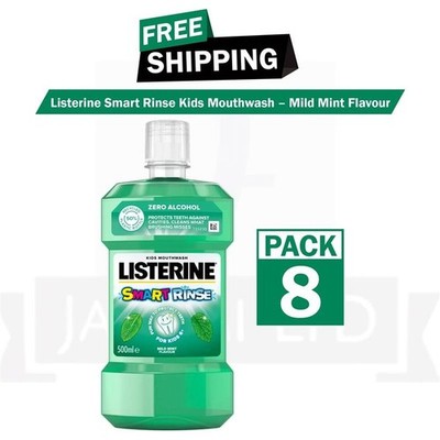 Listerine Smart Rinse Kids Mouthwash Mild Mint 250ml Anti-Cavity - 8 Pack