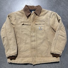 Vintage 90s Carhartt Duck Quilt Lined Jacket C28 BRN Size XL Corduroy Collar