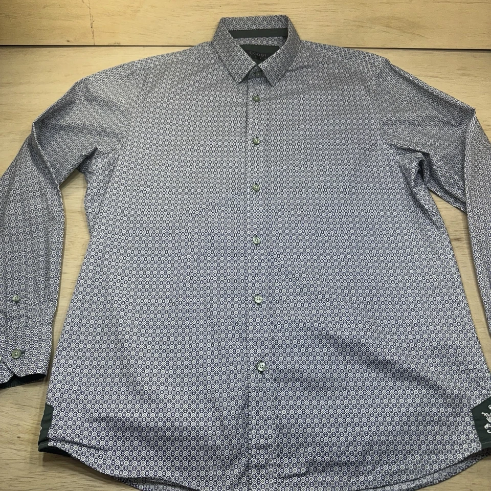 Camisa de vestir geométrica de manga larga con botones Coogi Luxe para hombre talla grande 16,5/17 Foto 3 de 4