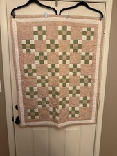 Handmade Baby Quilt Pink with Flowers, Green, White