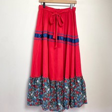 Vintage Handmade Prairie Maxi Skirt Sz 6 Tiered Ruffle Floral Folk Cottage Boho