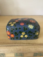 Kashmir India Hand Painted Trinket Box Florals Lacquer Paper Mache 3.5"x4.5"x2"