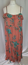 FAT FACE Summer Midi Dress Green Leaves Strappy UK14 Green Holiday L2749