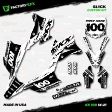 Black & White Slick Racing Graphics Kit fits Kawasaki Kx100 14-21 Plates Kx 100